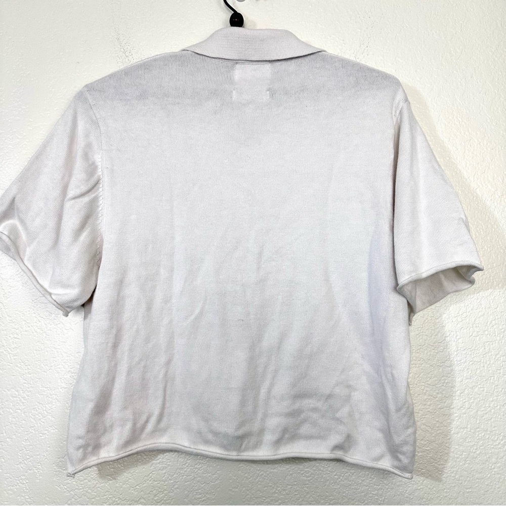CRUSH Cashmere Blend Polo Short Sleeve Cardigan Size S in Cream - Picture 8 of 9